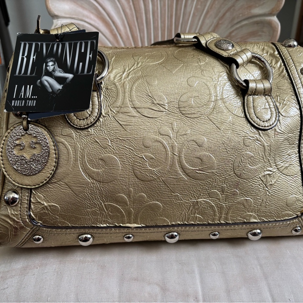 Dereon Gold Embossed Shoulder Bag with Stud Accents